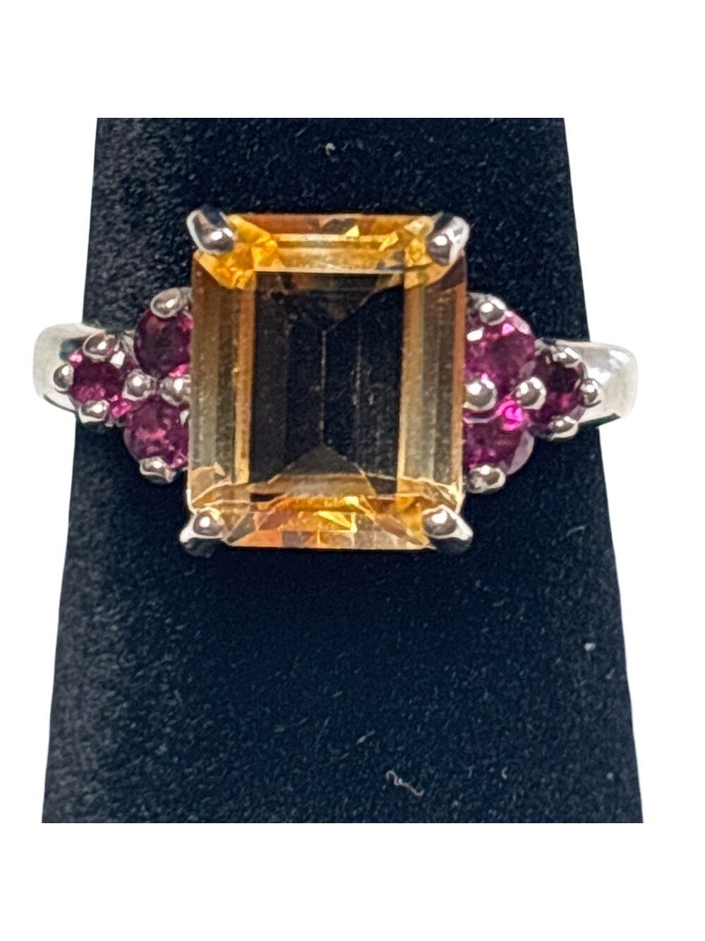 Elegant Yellow and Pink Gemstone 925 Sterling Silver Ring Size 9